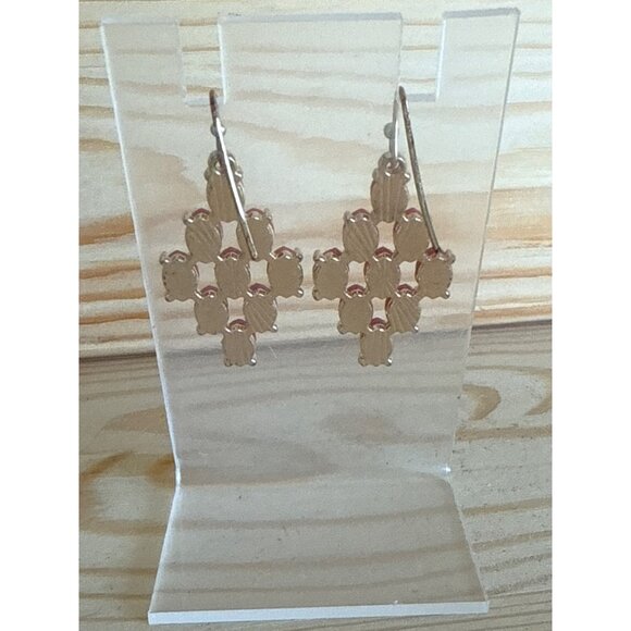 Red Faceted Stone Dangle Earrings With Gold-Tone Metal Setting - Picture 4 of 5